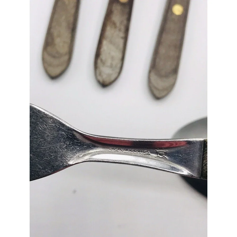 Town & Country USA Vintage Flatware Set 31 Pc Wood Handle Stainless Knives Forks